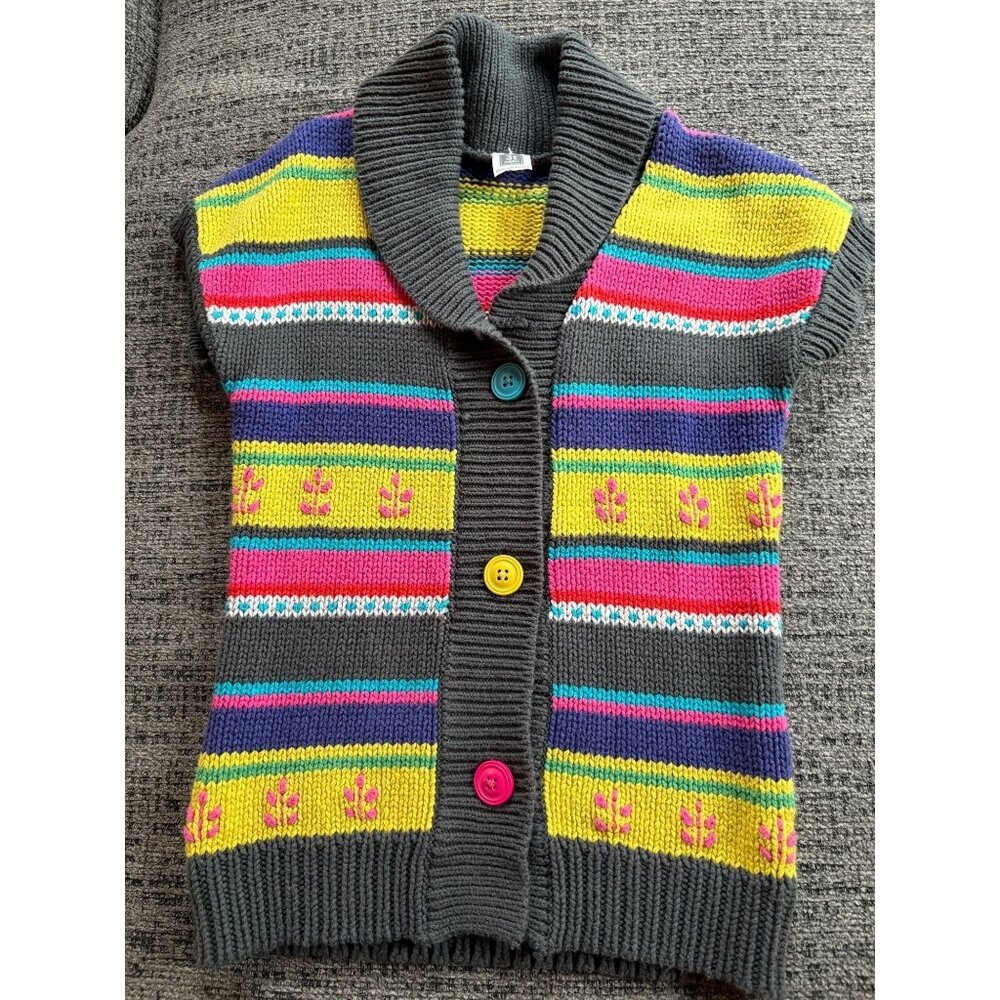 Carters‎  Toddler Knit Sweater Vest By 3T With Stripes & Embroidered Flowers